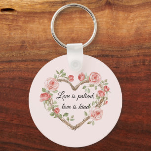 Blush Romantic Rose Floral Heart Love Key Ring