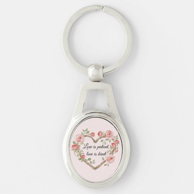 Blush Romantic Rose Floral Heart Love Key Ring (Front)