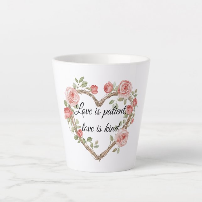 Blush Romantic Rose Floral Heart Love Latte Mug (Front)