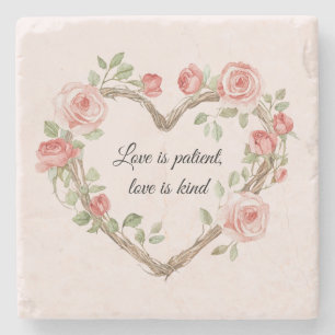 Blush Romantic Rose Floral Heart Love Stone Coaster