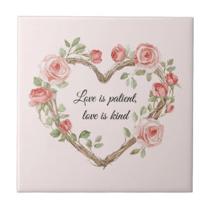 Blush Romantic Rose Floral Heart Love Tile