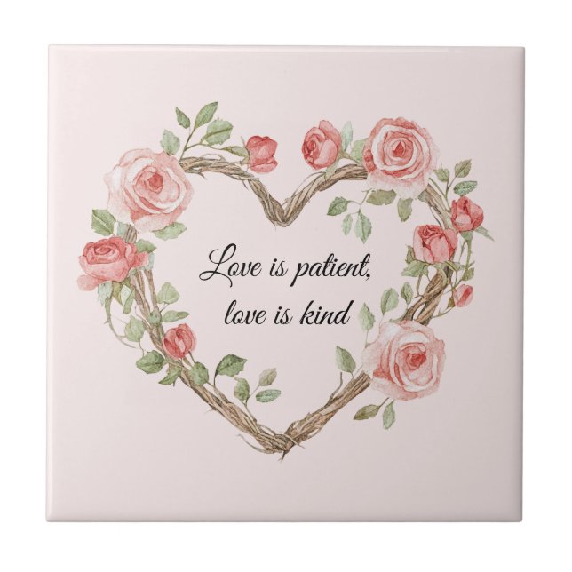 Blush Romantic Rose Floral Heart Love Tile (Front)