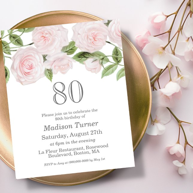 Blush Rose | 80th Budget Birthday Invitation (Creator Uploaded)