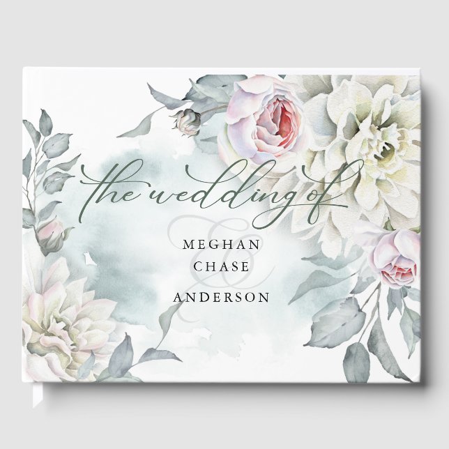 Blush Rose and Alabaster Garden Floral Guest Book (Front)