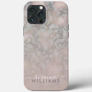 Blush Rose and Grey Marbled Elegance iPhone 13 Pro Max Case