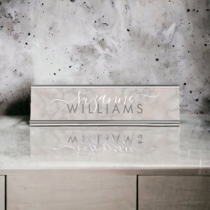 Blush Rose and Grey Marbled Elegance Desk Name Plate