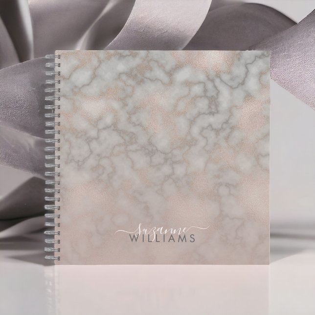 Blush Rose and Grey Marbled Elegance Notebook (Personalize with your name!)