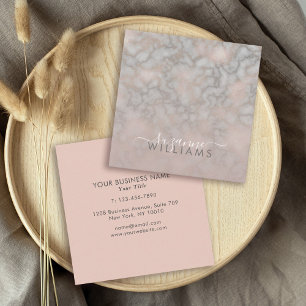 Blush Rose and Grey Marbled Elegance Square Business Card