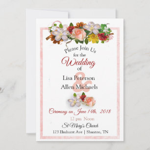 Blush Rose and Maroon Floral Wedding Invitation