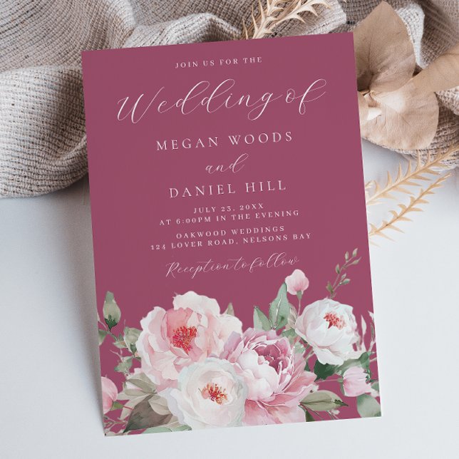 Blush & Rose Berry Botanical Floral Wedding Invitation (Creator Uploaded)