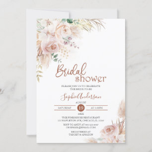 Blush Rose Boho Pampas Grass Bridal Shower Invitat Invitation