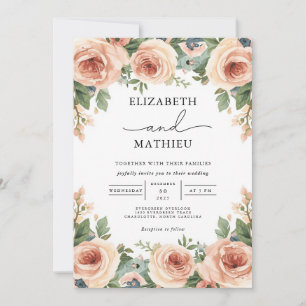 Blush Rose Botanical Flourish Wedding Invitation