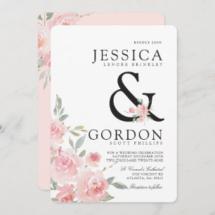 Blush Rose Bouquet   Bold Ampersand Wedding Invite
