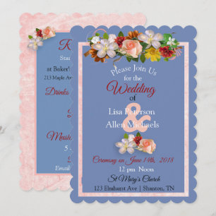 Blush Rose Burgundy Blue Floral Wedding Invitation