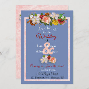 Blush Rose Burgundy Blue Floral Wedding Invitation
