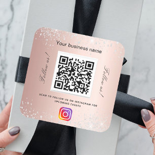 Blush rose business name qr code instagram square sticker