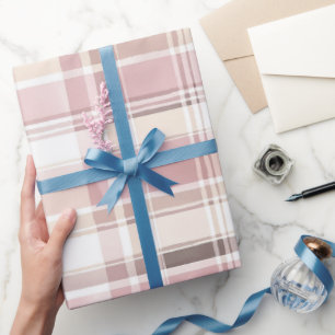 Blush Rose Cream Brown Stripes Birthday Wrapping Paper