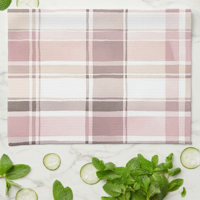 Blush Rose Cream Brown Stripes Bridal Shower Tea Towel (Folded)