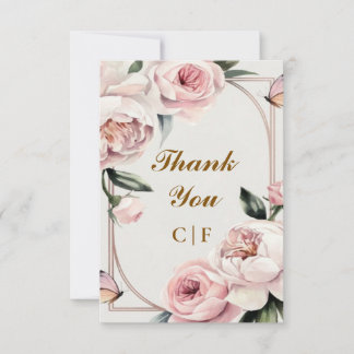 Blush Rose Custom Wedding Thank You Card 