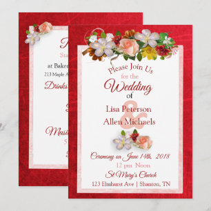 Blush Rose Deep Red Floral Wedding Invitation