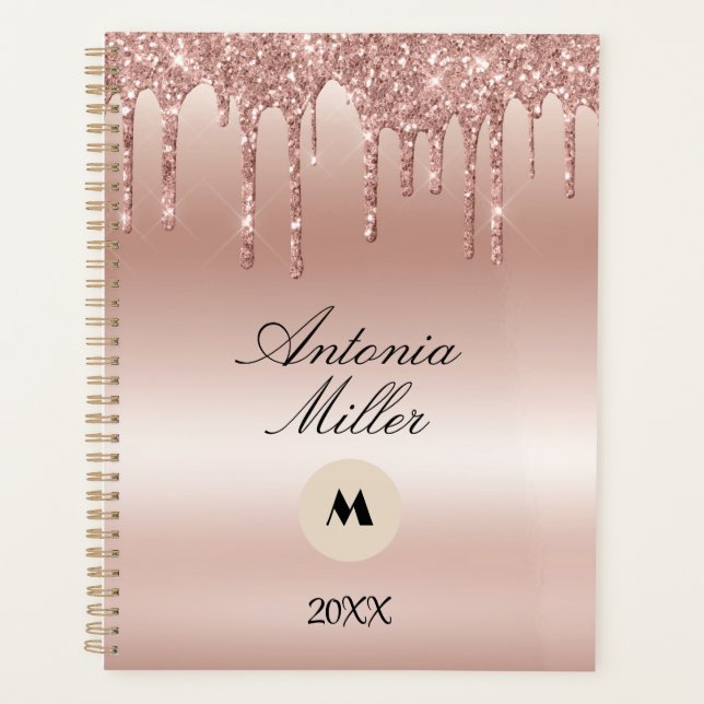 Blush Rose Dripping Glitter Metallic Shine Planner (Front)