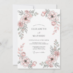 Blush Rose Elegant Floral Wedding Invitation