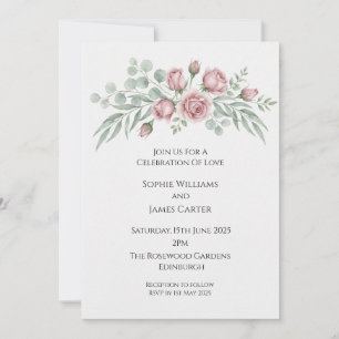 Blush Rose & Eucalyptus Bouquet Invitation