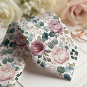 Blush Rose & Eucalyptus Floral  Tie
