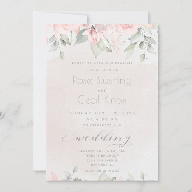 Blush Rose Eucalyptus Greenery Wedding Invitation (Front)