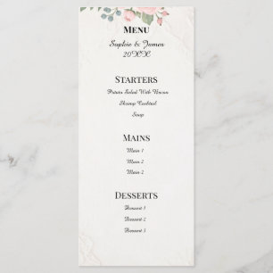 Blush Rose Eucalyptus Marble Wedding Menu Card