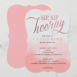 Blush & Rose faux Foil, Sip Hooray Bridal Shower Invitation
