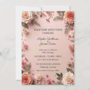 Blush Rose Fern Floral Wedding Invitation