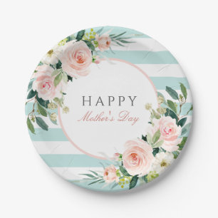 Blush Rose Floral and Stripes Mother's Day Paper Plate