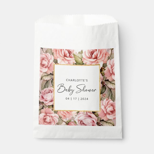 Blush Rose Floral Baby Shower Favour Bags (Front)