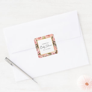 Blush Rose Floral Baby Shower Square Sticker