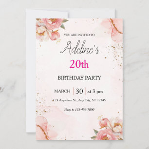 Blush Rose Floral Birthday Invitation
