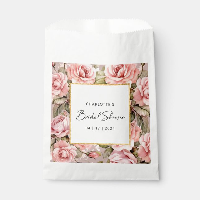 Blush Rose Floral Bridal Shower Favour Bags (Front)