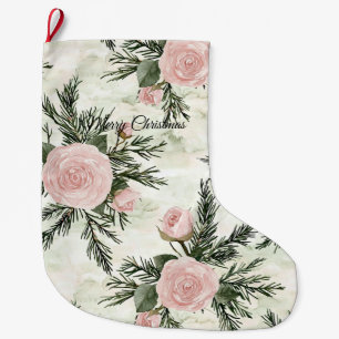 Blush Rose Floral Christmas Large Christmas Stocking