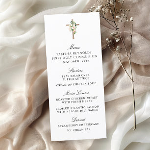 Blush Rose Floral Cross First Communion Menu