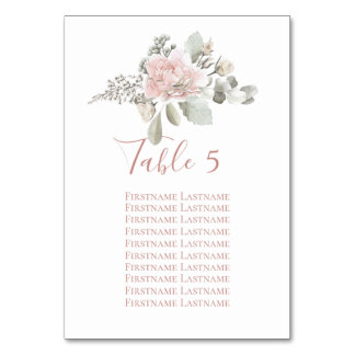 Blush rose floral dusty rose wedding seating chart table number