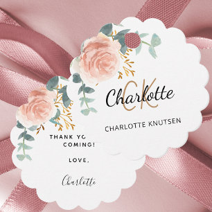 Blush rose floral eucalyptus thank you Quinceanera Favour Tags