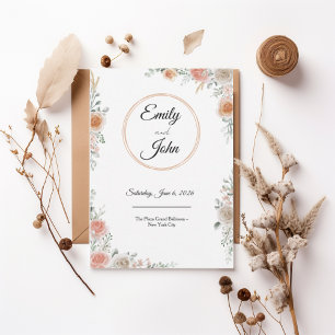 Blush Rose Floral Frame Elegant Wedding Invitation