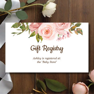 Blush Rose Floral Gift Registry Baby Shower Enclosure Card