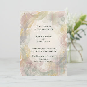 Blush Rose Floral Gold Hexagon Romantic Scottish W Invitation