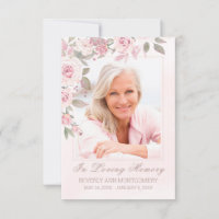 Blush Rose Floral Photo Funeral Memorial Card