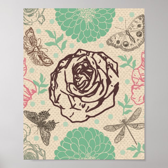 Blush Rose Floral Vintage Garden Pattern Poster (Front)