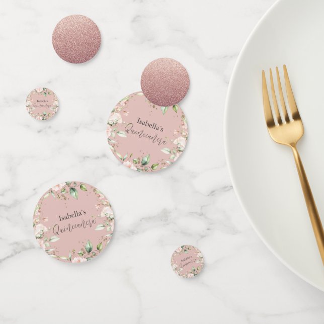 Blush Rose Floral Watercolor Glitter Quinceañera  Confetti (Group)