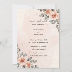 Blush Rose Floral Watercolour Wedding Invitation
