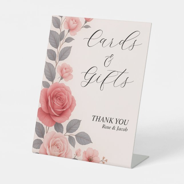 Blush Rose Floral Wedding Cards & Gifts Sign (Front)