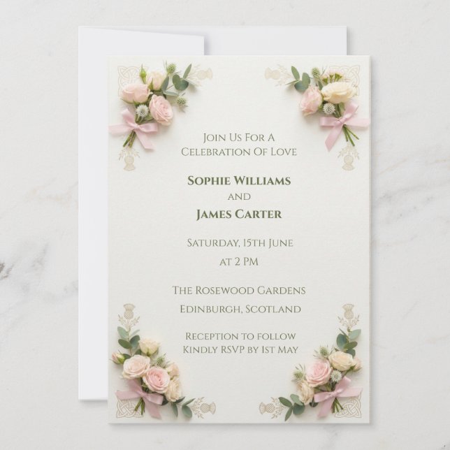 Blush Rose Floral Wedding Invitation (Front)